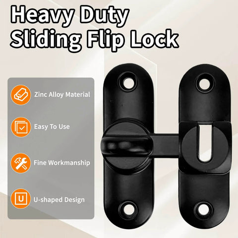 90/180 Degree Barn Door Lock With Flip Latches, Heavy Duty Black Zinc Alloy Hardware for secure locking, close-up view