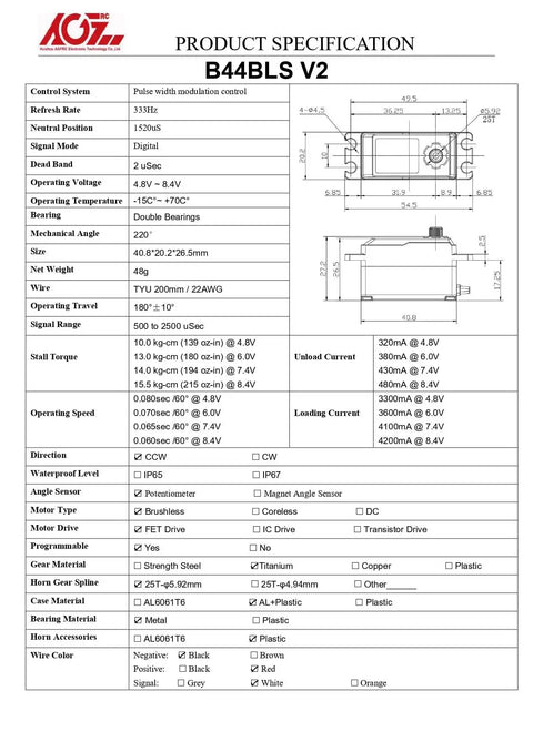 Product specifications for Beefy Low-Profile Brushless Digital Metal Gear Steering Servo For 1/10 And 1/12 RC Cars Trucks And Planes.