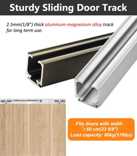 Dual Soft Close Barn Door Hardware Kit With 14.1Ft Sliding Track System, aluminum-magnesium alloy track for heavy doors