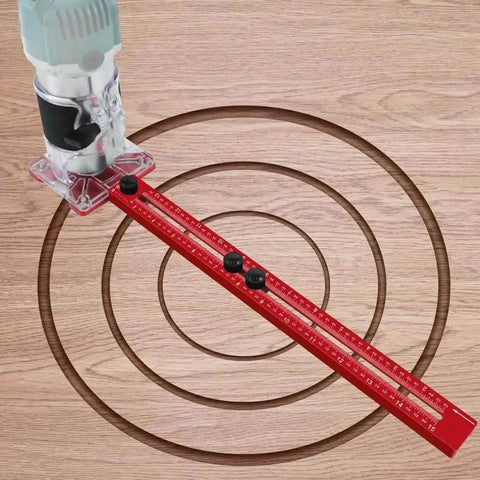 Pro-Grade Aluminum Router Milling Groove Bracket With Base, Adjustable Circle Cutting Jig for precise woodworking cuts on wood.