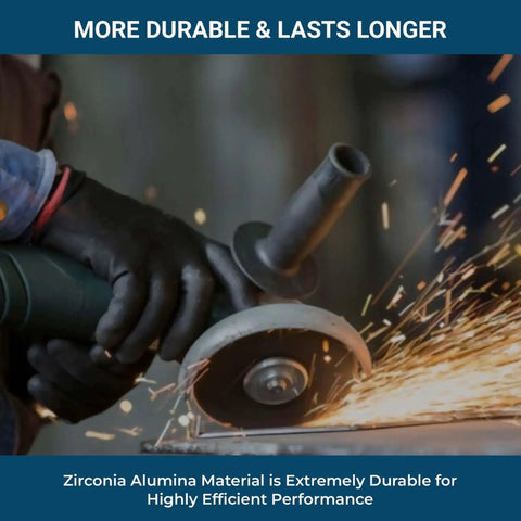 Worker using angle grinder with 4.5 Inch Premium High Density Zirconia Type 29 Flap Discs 40 Grit 10 Pack