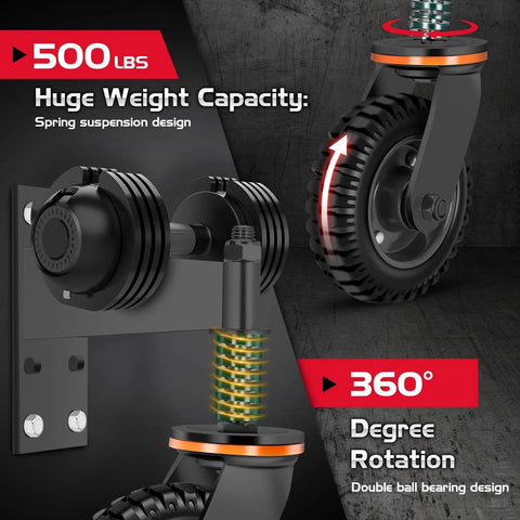 6 Inch Heavy Duty Fence Gate Wheel With 360 Degree Rotation Spring Loaded Caster, double ball bearing, metal gates, 500 lb capacity