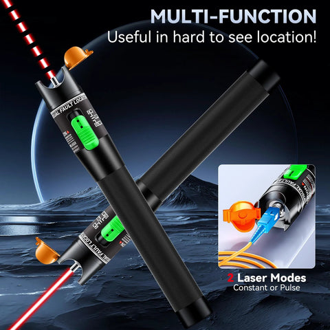 Visual Fault Locator VFL fiber optic tester, dual laser modes, FC/LC adapter, black handheld pen