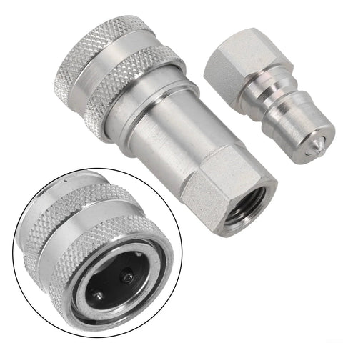 Hydraulic quick-connect coupler set, M14, metal silver, Amazon brand, includes male and female adapters