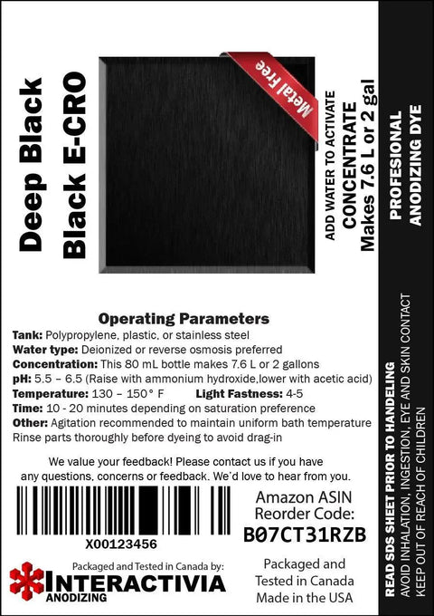 Professional Aluminum Anodizing Pigment Dyes Black E CRO Light To Rich Black Powder Concentrate Makes 7.6 Liters Or 2 Gallons With UV Protected Bottle