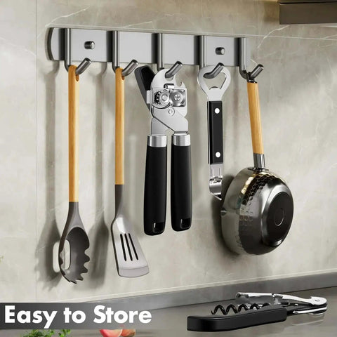3 Piece Can Opener Bottle Opener and Wine Opener Set With Smooth Edge Manual Opener hanging on kitchen wall storage rack