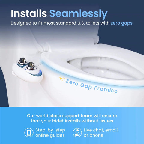 Rear Wash Non Electric Bidet Attachment With Self Cleaning Nozzle Toilet Seat installed on standard toilet