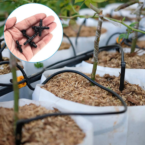 300 Pcs irrigation fittings kit with 1/4 in barbed connectors, tees, elbows, end plugs, 4-way coupling; hand-held fittings
