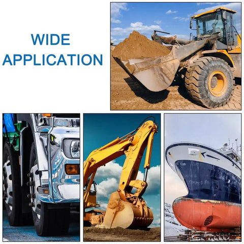 Collage of heavy machinery and vehicles showcasing wide application of products