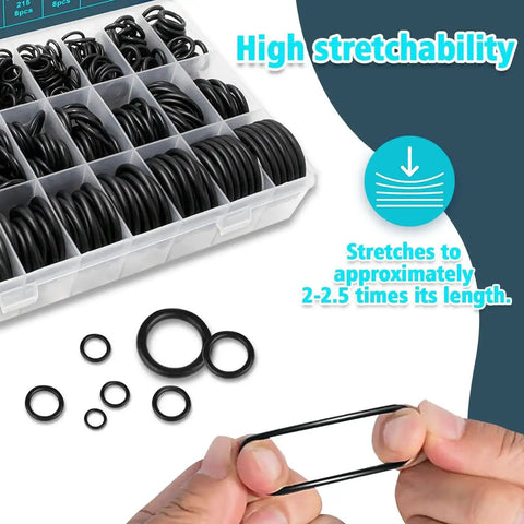 24 Size SAE O Ring Set With Buna N 70A Rubber O Rings, AS568 Standard Assortment in clear box with hand stretching an O-ring