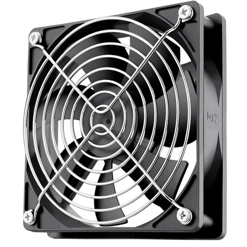 120mm PC Case Fan 24V DC Brushless Cooling High Airflow 74CFM At 2100RPM Quiet 26dBA front view with grille