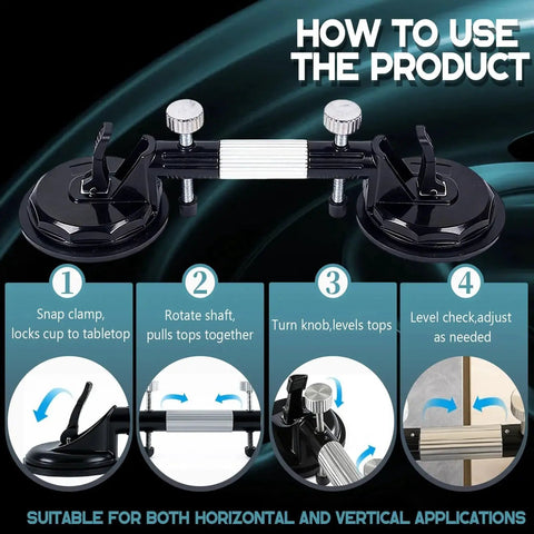 Laminate Floor Gap Repair Tool With Vacuum Suction Cups And Granite Seam Setter, usage instructions displayed