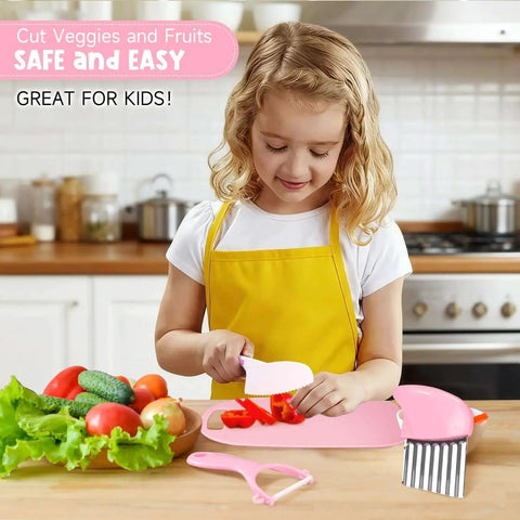 Child using Toddler Knife Set For Real Cooking Kid Safe Knives With Cutting Board Montessori Kitchen Toys in kitchen