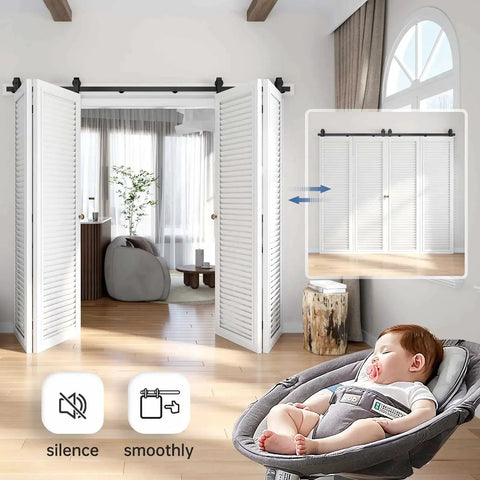 88 Inch Bifold Sliding Barn Door Hardware Track Kit For Four Closet Doors With Top Mount Rollers Smooth Quiet Operation