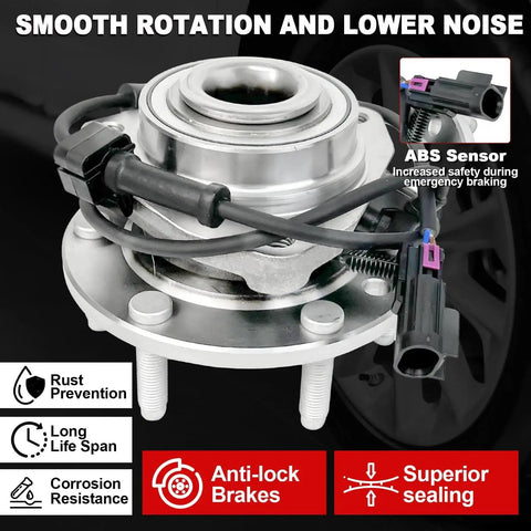 Pair 513188 Front Wheel Bearing Hub Assembly With ABS 6-Lug Drop-In Fit For Buick Rainier 04-07, Chevy Trailblazer Ext 03-06
