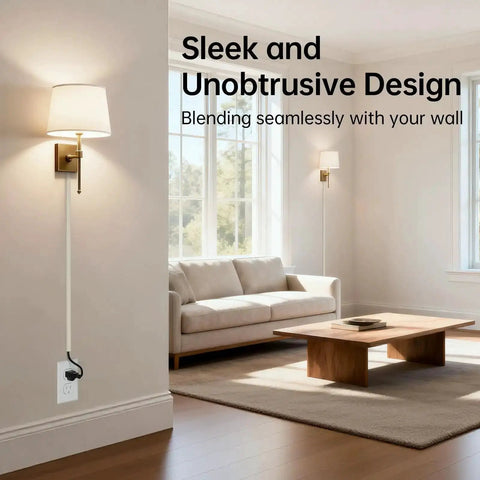 Living room with Beige One Cord Cable Hider Kit for Walls, concealing lamp cord, showing sleek and unobtrusive design, easy mount system.