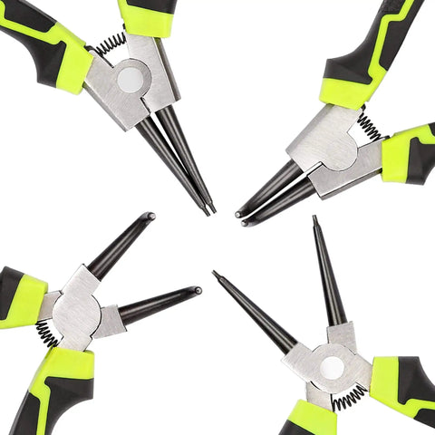 Beefy Four Piece 7 Inch Snap Ring Pliers Set Internal And External Circlip Pliers Kit with straight and bent jaw