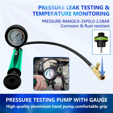 ZKTOOL aluminum radiator pressure tester with gauge and hose, aluminum hand pump for automotive cooling system