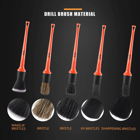 Ergonomic Wheel And Tire Detailing Kit With Easy Reach Rim Brush 5 Detailing Brushes And Microfiber Cloth Short Handle