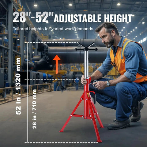 Heavy Duty Pipe Jack Stand With Adjustable Height And Folding Portable 2500 Lb in use inside industrial facility