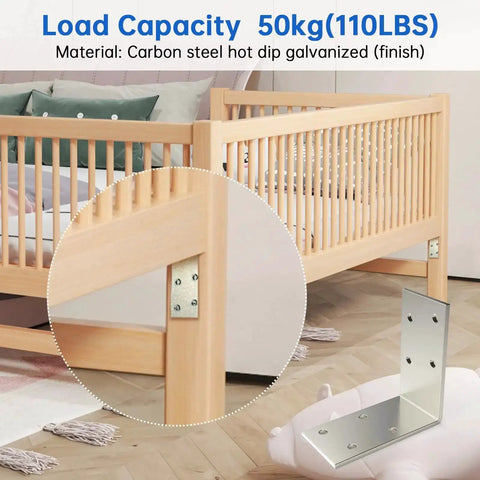Beefy Heavy Duty 8 Pack L Brackets 3x3 Inch Galvanized Corner Braces installed on wooden crib for stability
