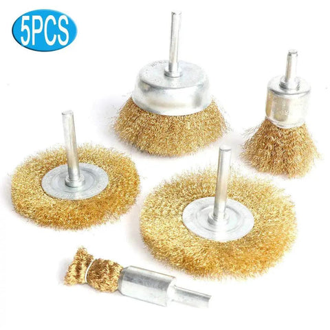 Brass Wire Wheel Brush Kit For Drill 5 Pc With One Quarter Inch Shank 0.13mm True Brass Wire Crimped Cup Brushes