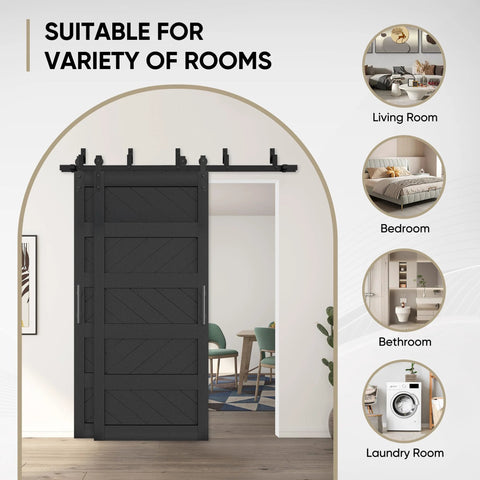 Bypass Sliding Barn Door Wave Pattern 72x84 With 5ft Hardware Kit Included Two Sets Of 36x84 Black Pre Drilled Panels Easy To Install