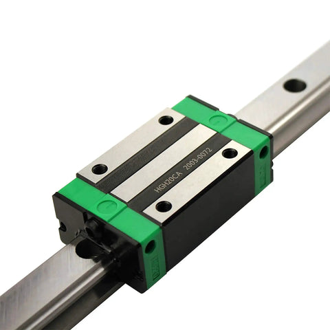 Close-up of slide block on 800mm linear rail in Two Piece 800mm Linear Rail And 800mm Ballscrew Kit With BF12 BK12 End Supports DSG16H Nut Housing