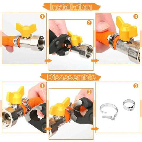 Pro Grade 120 Pcs Ear Hose Clamp Kit With 11 Sizes From 6 To 33.1mm Stepless Cinch Rings Crimp Assortment in use with pincer tool