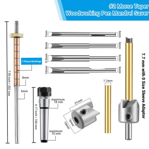 Pen Making Kit With Turning Mandrel And Barrel Trimming Set For Wood Lathe Morse Taper Number Two Shank Includes 7mm Drill Bit