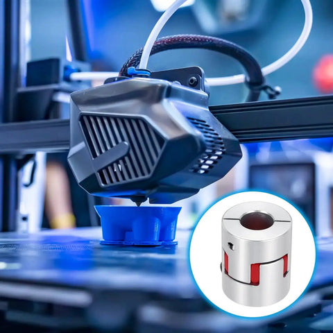 3D printer in action with a close-up of Aluminum Shaft Coupling 8mm To 14mm Flexible Spider Coupler L35mm X D30mm for CNC routers