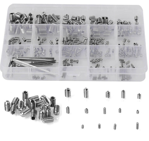 Massive 340 Piece Metric Hex Socket Head Cup Point Set Screw Kit M2.5 Through M8 With Allen Head Grub Screws Internal Hex Drive Headless Set Screws 304 Stainless Steel Includes 6 Hex Wrenches