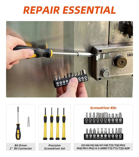 Using 40 Piece Home Tool Set With Plastic Toolbox Storage Case And Chrome Vanadium Hand Tools Including Hammer Pliers Tape Measure Screwdrivers And Bits For Quick DIY Projects And Everyday Home Repairs on lock