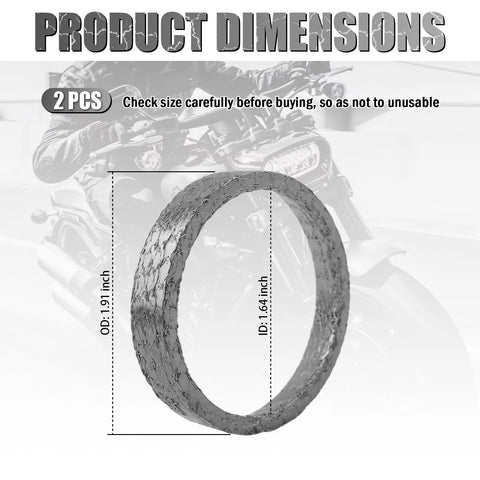 Exhaust gasket, graphite and steel, for Harley motorcycles; 2 pcs, outer diameter 1.91 in, inner diameter 1.64 in.