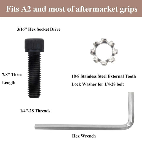 Eight Sets Hex Allen Head AR Grip Screws 1/4-28 X 7/8 Inch With Exterior Tooth Lock Washers For DIY Builds And Replacements Includes Wrench And Durable Hardware Kit components