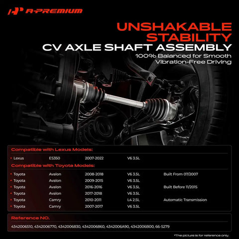 CV Axle Shaft Assembly Front Left Driver Side for Toyota Camry 2007-2017, front view showing connection to wheel and transmission