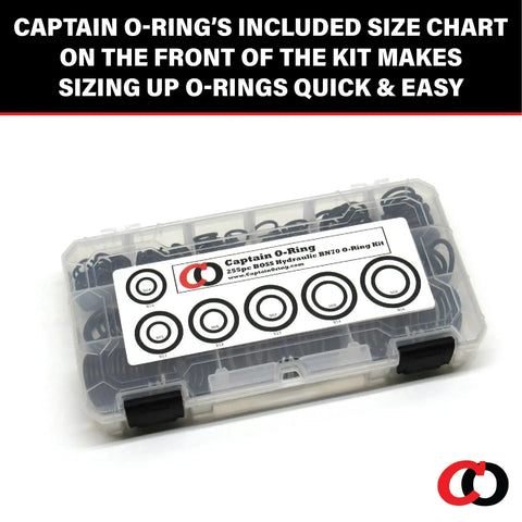 Hydraulic Fitting O Ring Seal Kit Buna N 70 Durometer 12 Sizes 255 Piece Kit SAE 900 O Ring Set in transparent case with size chart