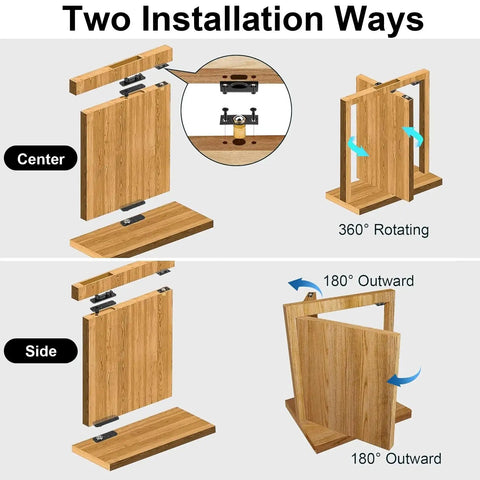 Hidden Door Hinge Kit Heavy Duty 570 Lbs 360 Degree Rotation Invisible Hinges installation diagram