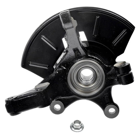 Image of a front steering knuckle with wheel bearing hub, part of 2 Front Steering Knuckles And Wheel Bearing Hubs Heavy Duty Replacement Kit For Ford Escape Mazda Tribute Mercury Mariner 2005 2006 2007 2008 2009 2010 2011 Ready To Install.