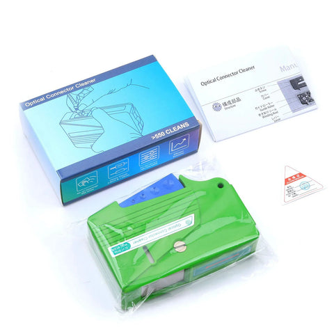 Optical fiber connector cleaner cassette, green, for FC/SC/ST/LC/MU/D4 connectors, Amazon brand.