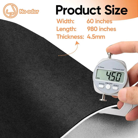 Foam-Backed 4mm Suede Headliner Fabric For Auto Interiors 98x60 In DIY Kit showing thickness measurement of 4.5mm