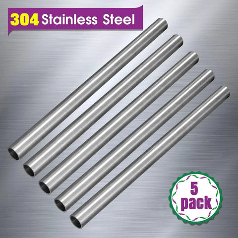 One Eighth Inch OD 304 Stainless Steel Tubing With Half Millimeter Wall Thickness And Ten Inch Length, Pack of Five