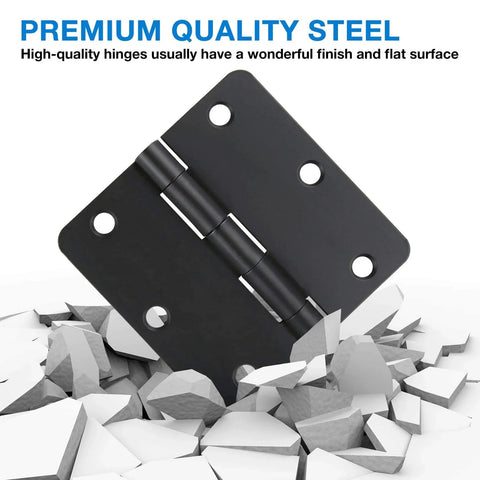 18 Pack Matte Black Door Hinges For Interior Doors Three Point Five Inch Hinges With Rounded Corners One Quarter Radius Six Hole Mount on rocks