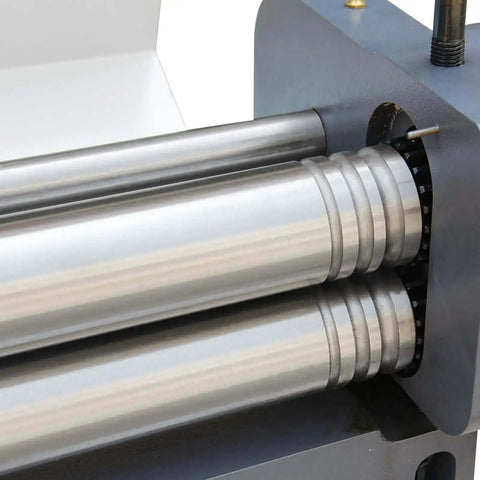Close-up of 52 Inch 16 Gauge Sheet Metal Shear Press Brake And Slip Roll Combo rollers, highlighting slip roll mechanism.