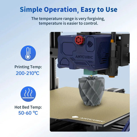 3D printer using PLA 1.75mm 1kg Grey Filament With Intelligent Identification For ACE Pro with temperature settings displayed