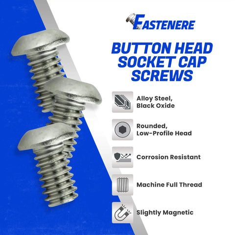 Button Head Socket Cap Screws 1/4-28 x 5/8 Stainless Steel 18-8 Full Thread Bright Plain Finish Corrosion Resistant Machine Thread Allen Socket Drive 25 Pack For Furniture And Bikes And DIY Projects By Fastenere