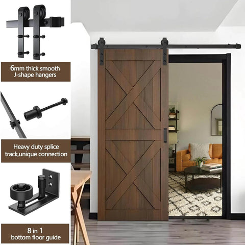 6 Ft Heavy Duty Sliding Barn Door Hardware Kit with Track Rail and Quiet Smooth Operation, door installed in room view