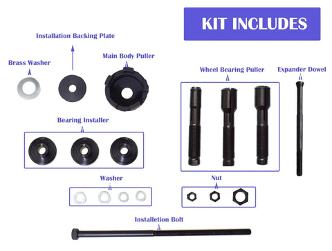 Components of Motorcycle Wheel Bearing Removal And Installation Kit For Harley-Davidson Three Quarters Inch, 1 Inch, 25mm Bearings