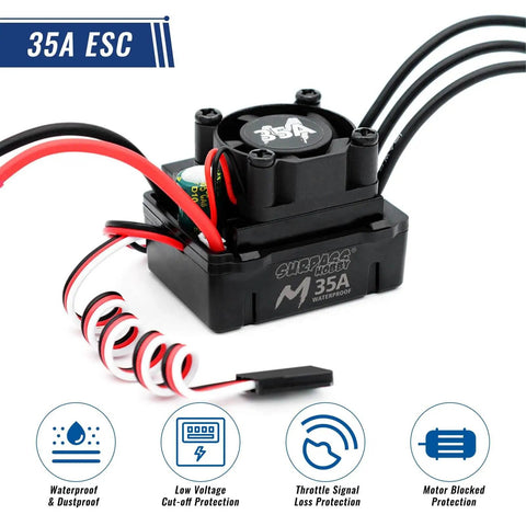 35A ESC for 2435 Brushless Motor With 35A Waterproof ESC Combo Sensorless For 1/14 1/16 1/18 RC Cars And Trucks, black housing.