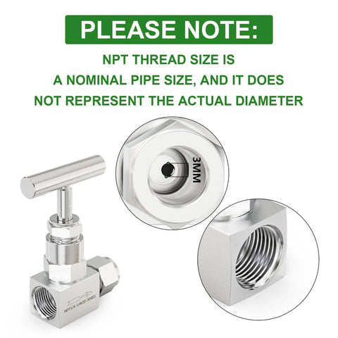 Heavy Duty High Pressure 304 Stainless Steel Needle Valve One Quarter Inch NPT Female To One Quarter Inch Tube Outer Diameter, side view